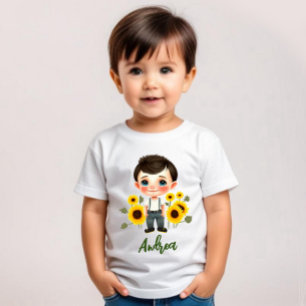 Little boy with sunflowers baby T-Shirt