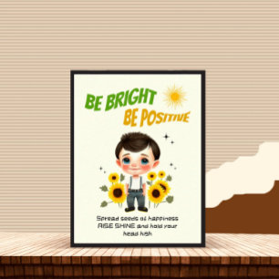 Little boy with sunflowers poster