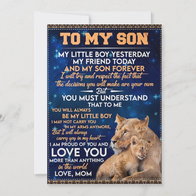 Little Boy Yesterday Friend Today-Lion Mum To Son  Holiday Card (Front)