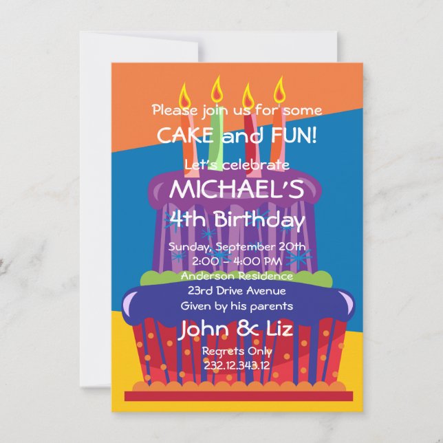 Little Boys' Big Birthday Cake Invitation (Front)