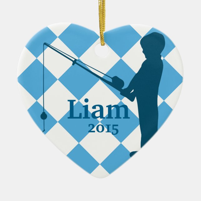 Little Boys Gone Fishing Ceramic Tree Decoration (Front)