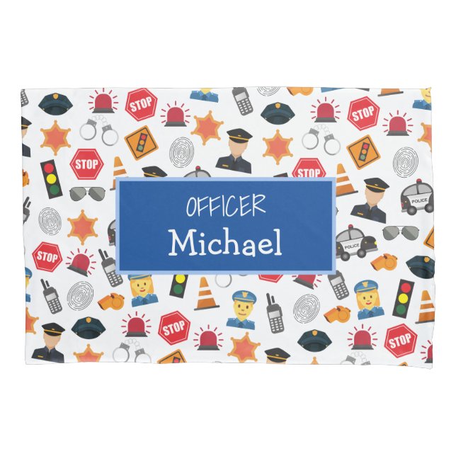Little Boys Police Officer Pattern Kids Pillowcase (Front)