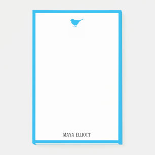 Little Bright Sky Blue Bird & Border on White Post-it Notes