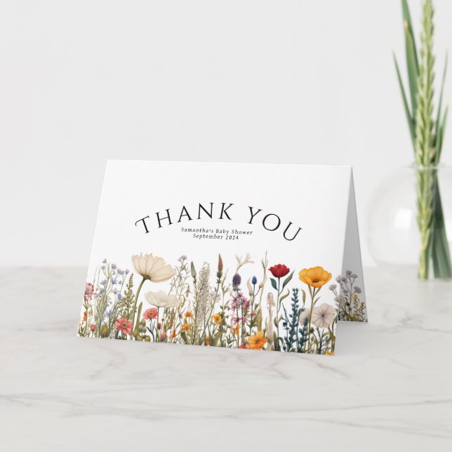 Little Bright Wildflower Flower Baby Shower Thank You Card (Front)