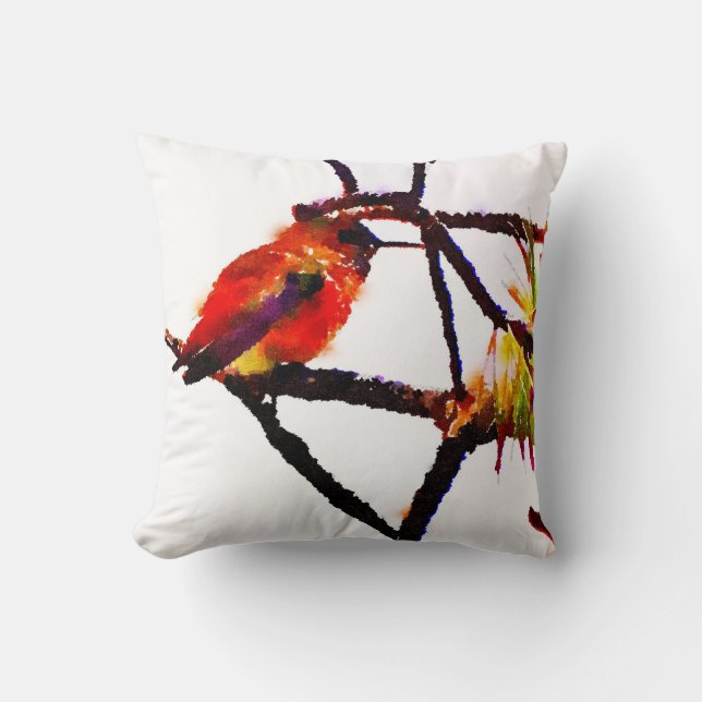 Little Bronze, gold, red and purple hummingbird Cushion (Front)