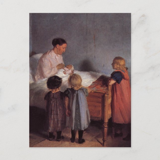 Little brother beautiful art painting mother child postcard (Front)