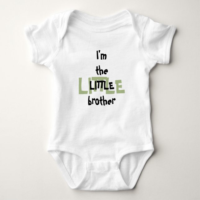 Little Brother Fun Green Black Text Baby Bodysuit (Front)
