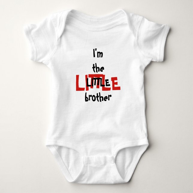 Little Brother Fun Red Black Text Baby Bodysuit (Front)