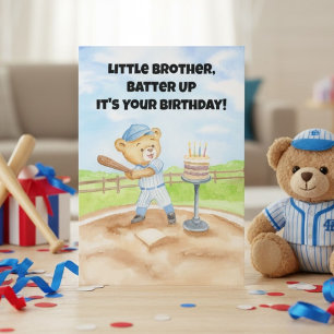 Little Brother Happy Birthday Baseball Teddy Bear Card