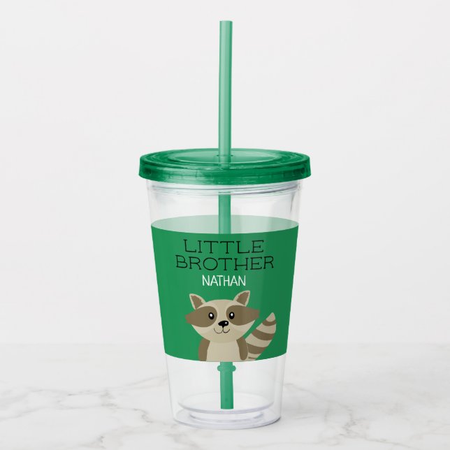 Little Brother or Big Brother Racoon Personalised Acrylic Tumbler (Front)