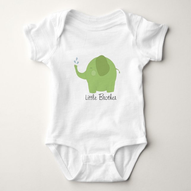 Little Brother or Sister Green Elephant Baby Baby Bodysuit (Front)