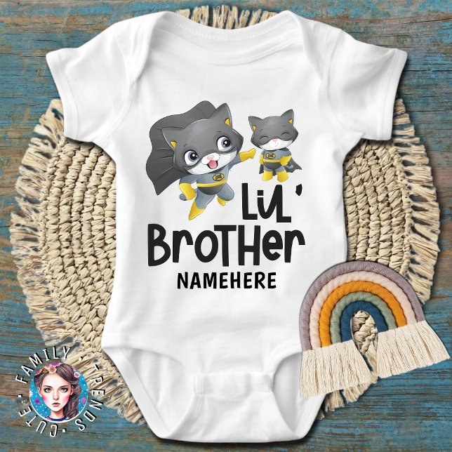 Little Brother Superhero Cat Custom Name Baby Bodysuit (Creator Uploaded)