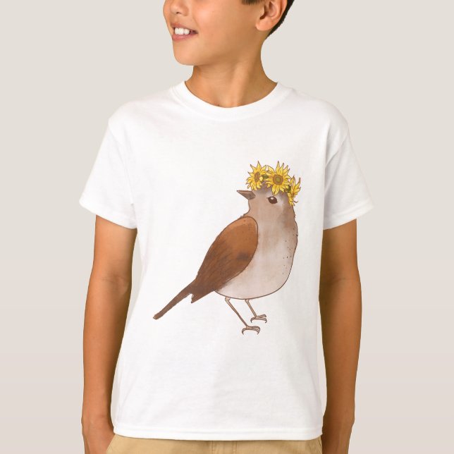 Little brown bird with flower crown T-Shirt (Front)