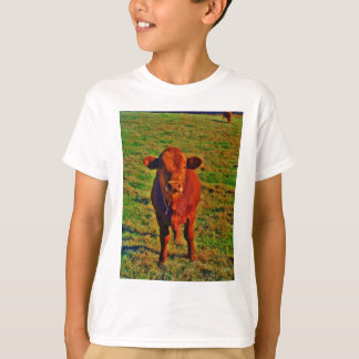 Little Brown Cow Bright Green Grass T-Shirt