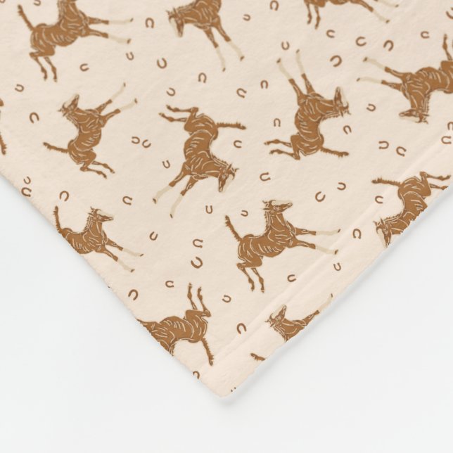 Little Brown Horses - on salmon pink.  Fleece Blanket (Corner)