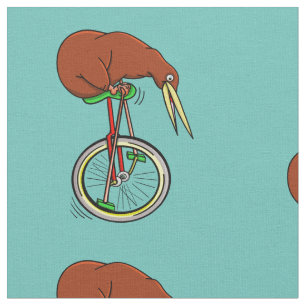 Little Brown Kiwi On A Red Unicycle Fabric