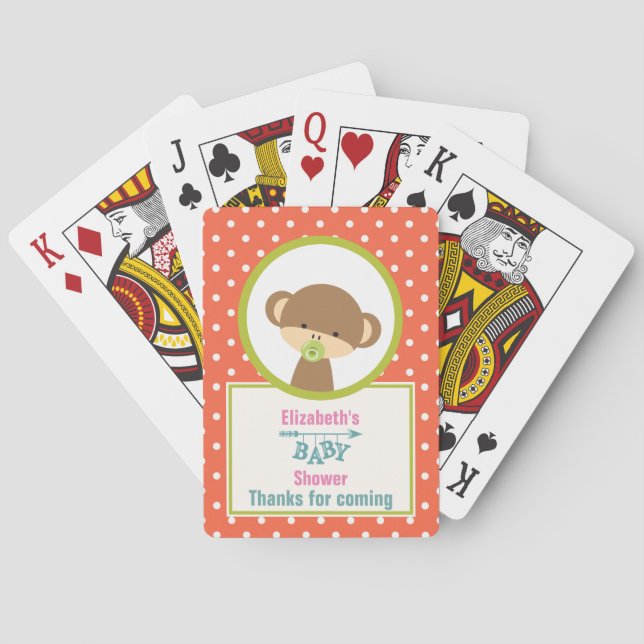 Little Brown Monkey with Pacifier Baby Shower Playing Cards (Back)