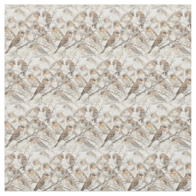 Little Brown Sparrow Bird Collage Fabric (Close Up)