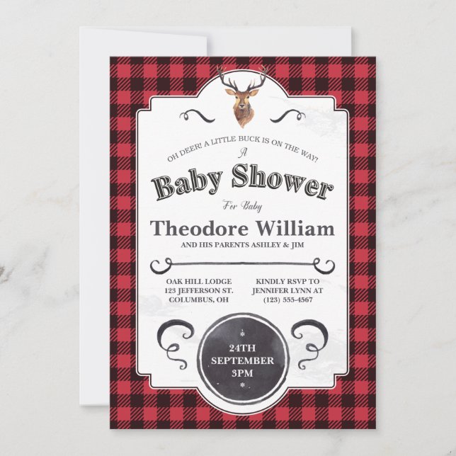 Little Buck – Woodland Baby Shower Invitation (Front)