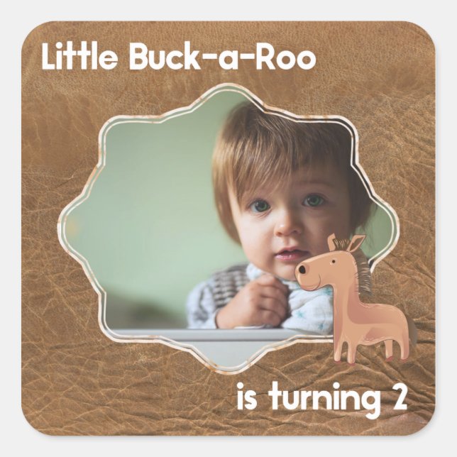 Little Buckaroo Second Birthday Picture Square Sticker (Front)