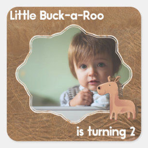 Little Buckaroo Second Birthday Picture Square Sticker
