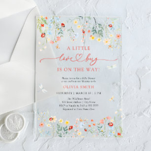 Little Bug Garden Blush Pink Baby Shower Acrylic Invitations