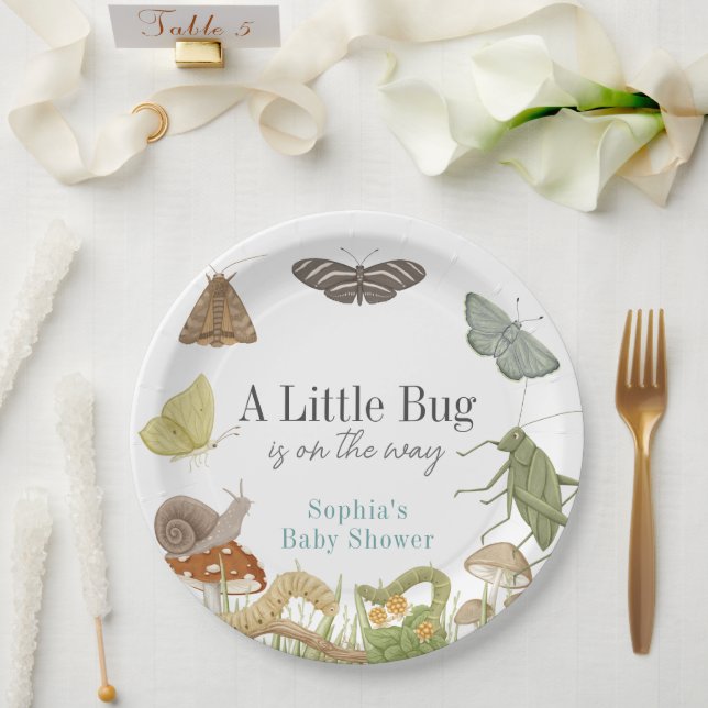 Little Bug Insects Mushroom Boy Baby Shower Paper Plate (Wedding)