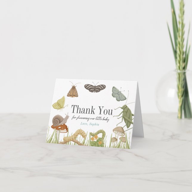 Little Bug Insects Mushroom Boy Baby Shower Thank You Card (Front)