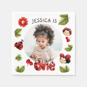 Little Bug Pink Ladybug 1st Birthday Photo Napkin