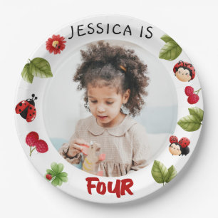 Little Bug Pink Ladybug any age Birthday Photo Paper Plate