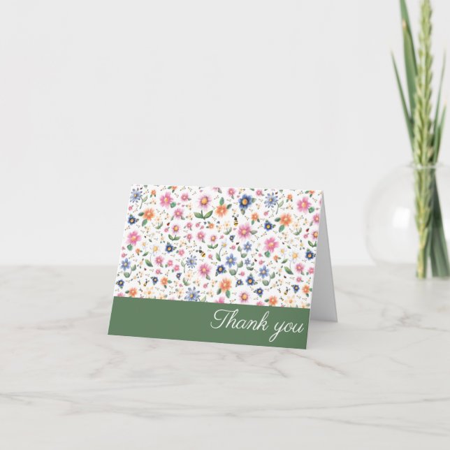 Little bugs and Floral Pattern Thank You Card (Front)