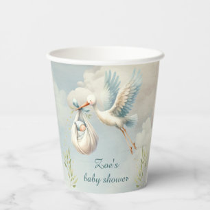 Little Bundle Blue Vintage Stork Baby Shower Paper Cups