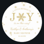 Little Bundle Of Joy Christmas Baby Shower Classic Round Sticker<br><div class="desc">Celebrate in style with these trendy baby shower stickers. The design is easy to personalise with your own wording and your family and friends will be thrilled when they see these fabulous stickers.</div>