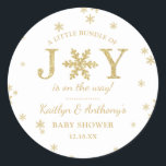 Little Bundle Of Joy Christmas Baby Shower Classic Round Sticker<br><div class="desc">Celebrate in style with these trendy baby shower stickers. The design is easy to personalise with your own wording and your family and friends will be thrilled when they see these fabulous stickers.</div>