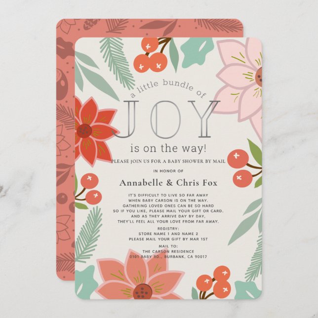 Little Bundle of Joy Floral Baby Shower by Mail Invitation (Front/Back)