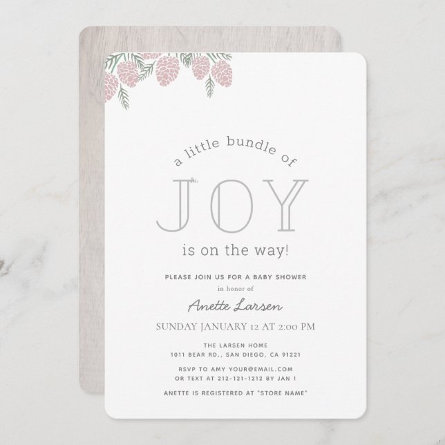 Little Bundle of Joy Pink Pine Cone Baby Shower Invitation (Front/Back)