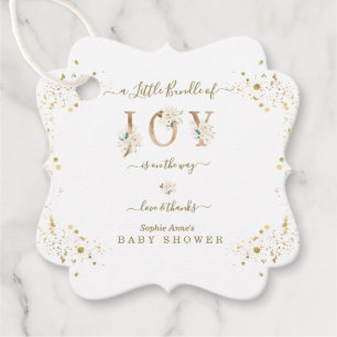 Little Bundle Of Joy White Gold Floral Baby Shower Favour Tags