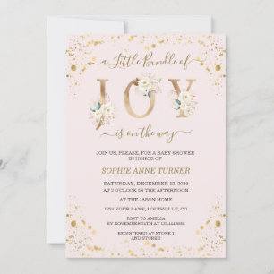 Little Bundle Of Joy White Gold Floral Baby Shower Invitation