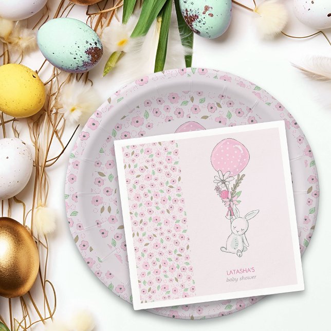 Little Bunny and Balloon Girly Pink Baby Shower Napkin (Girl Baby Shower Napkins from my Little Bunny & Balloon Baby Shower collection)