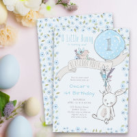 Little Bunny and Blue Balloon Any Age Boy Birthday