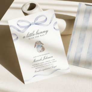 Little Bunny Baby Shower   Boy Blue Spring Easter Invitation