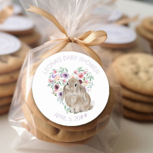 Little Bunny Baby Shower Floral Love Heart Classic Round Sticker
