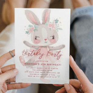 Little Bunny Ballerina Pink Birthday Party  Invitation