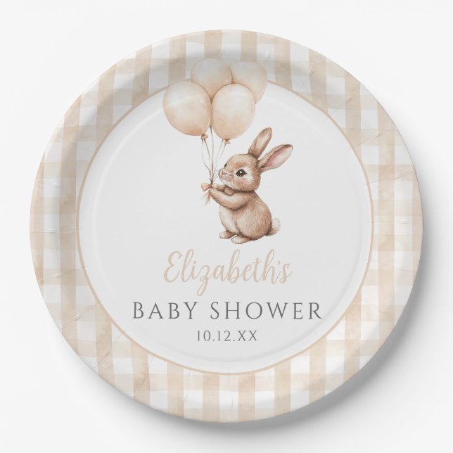 Little Bunny Balloons Gender Neutral Baby Shower Paper Plate (Front)