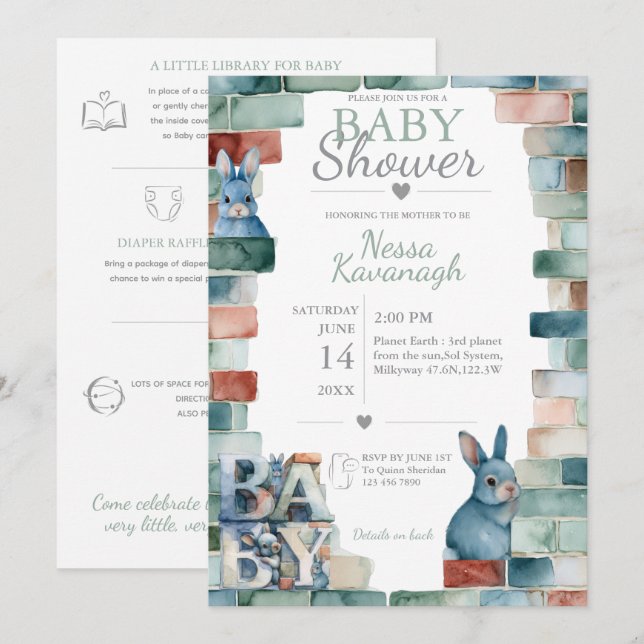 Little Bunny Blocks | Baby Shower Invitation (Front/Back)