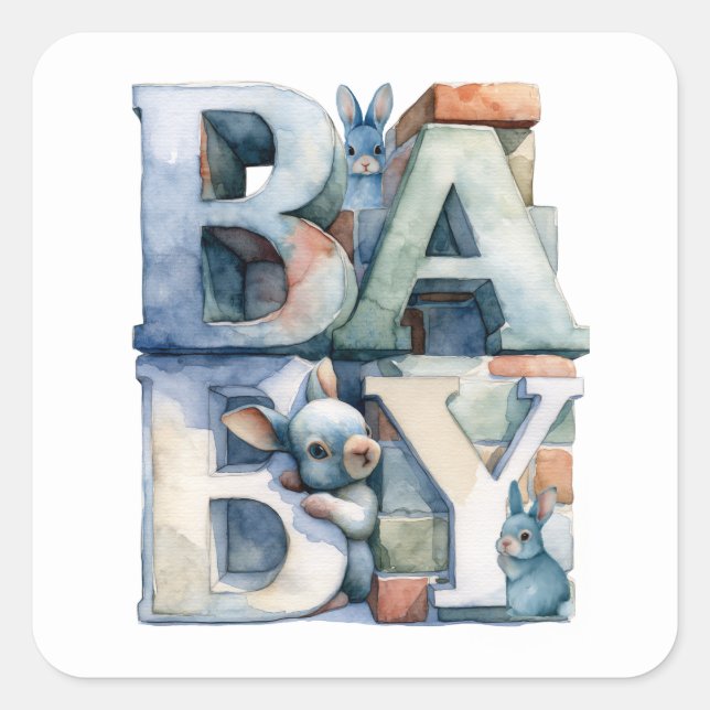 Little Bunny Blocks Square Sticker (Front)