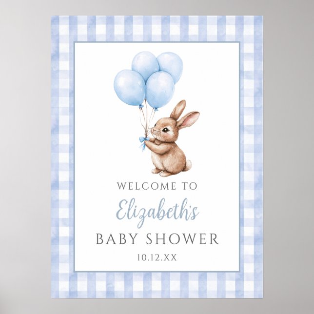 Little Bunny Blue Baby Shower Welcome Sign (Front)