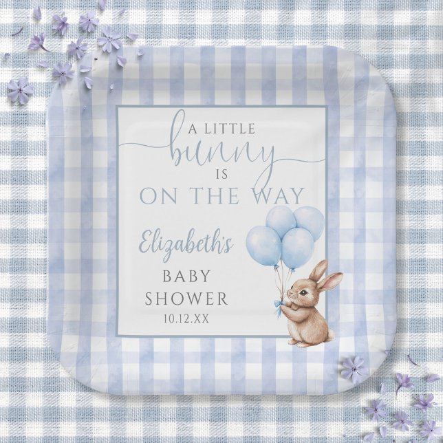 Little Bunny Blue Balloons Boy Baby Shower Paper Plate (Little Bunny Blue Balloons Boy Baby Shower Paper Plates)