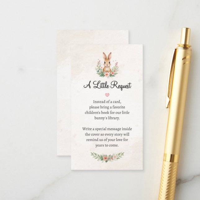 Little Bunny Book Request Card | Neutral Boho Baby (Front/Back In Situ)