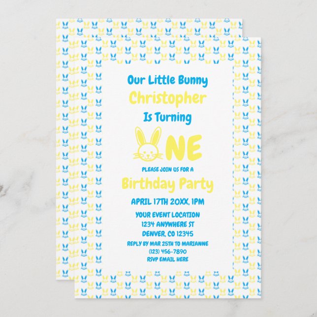 Little Bunny Boy 1st Birthday Invitation (Front/Back)